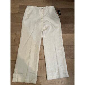 Kim Rogers Womens Petite Linen Pants White 16P Elastic Waistband Lightweight